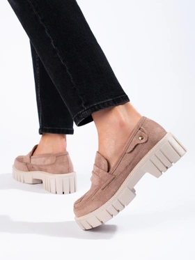 Suede Platform Loafers in Blush Pink