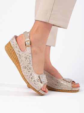 Beige Low Wedge Espadrille Sandals