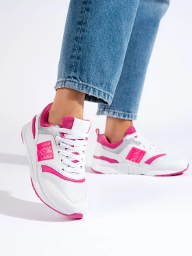 White and Pink Athletic Shoes