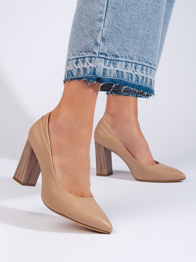 Beige Sergio Leone Heels with Decorative Block Heel