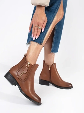 Brown Ankle Boots with Decorative Zipper