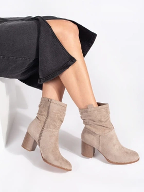 Beige Suede Block Heel Ankle Boots