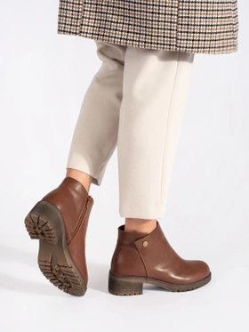 Brown Faux Leather Ankle Boots