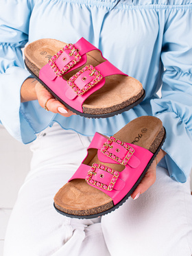 Fuchsia Slides with Decorative Buckles