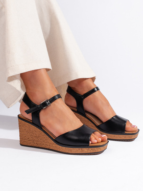 Sergio Leone Black Wedge Sandals