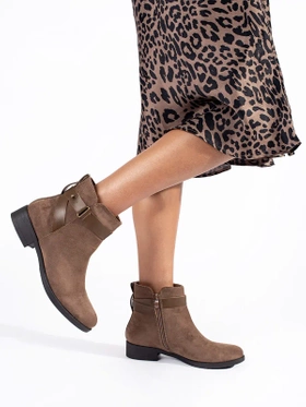 Beige Suede Ankle Boots with Decorative Strap