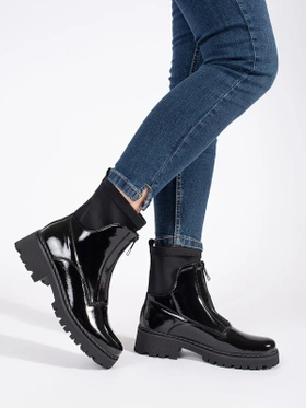 Glossy Black Ankle Boots with Zipper