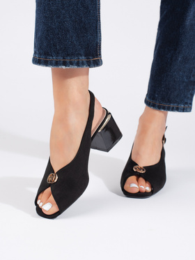 Chic Black Suede Heeled Sandals