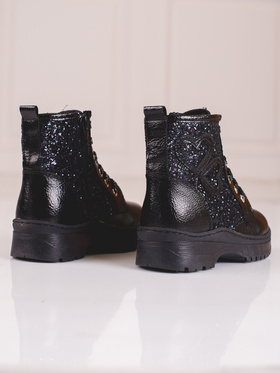 Girl's Glitter Ankle Boots by Potocki in Black