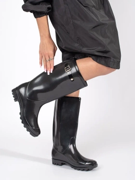 Glossy Black Tall Rain Boots