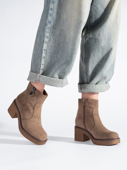 Beige Suede Block Heel Boots by Sergio Leone