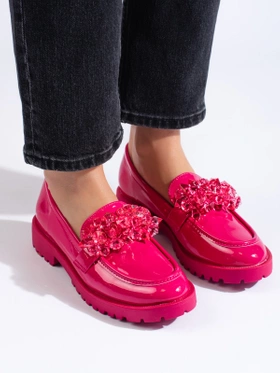 Fuchsia Patent Loafers with Crystals