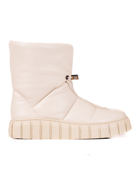 Beige Leather Snow Boots with Ribbed Cuff