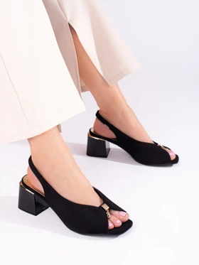 Stylish Black Suede Block Heel Sandals