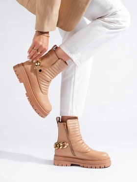 Brown Chain-Embellished Ankle Boots