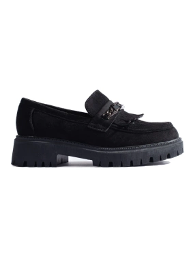 Zamszowe czarne loafersy damskie