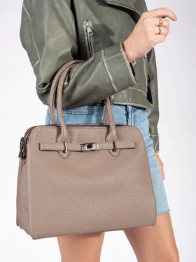 Classic Beige Handbag with Three Compartments