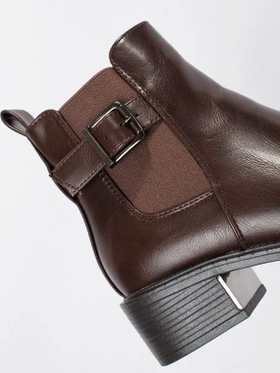 Brown Ankle Boots with Buckle and Heel