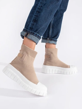 Beige High-Top Platform Sneakers