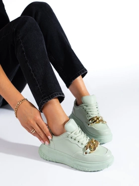 Light green sneakers with a chain