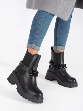 Black Ankle Boots with Chain Detail