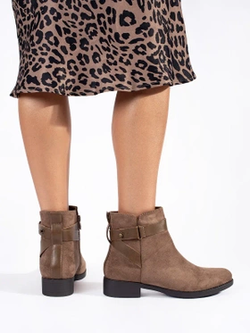 Beige Suede Ankle Boots with Decorative Strap