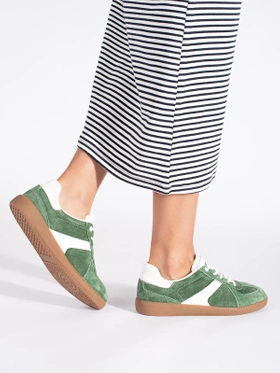 Green and White Leather Sneakers