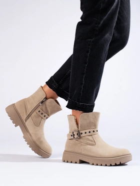 Eco-Friendly Suede Ankle Boots in Beige