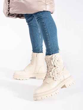 Beige Cozy Floral Boots