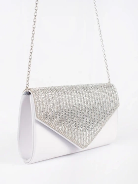 Silver Crystal-Embellished Clutch Bag