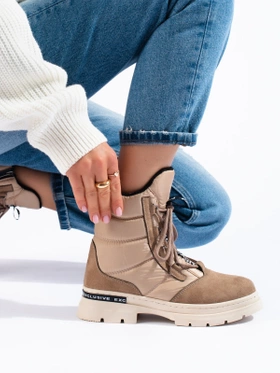 Beige Lace-Up Snow Boots