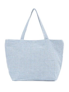 Blue and white checkered beach bag