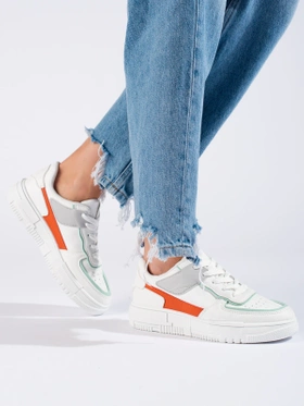 Lace-Up Platform Sneakers in White Faux Leather