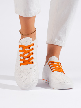 White Sneakers with Orange Laces