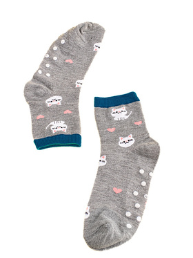 Non-Slip Kids' Socks - Gray Cats