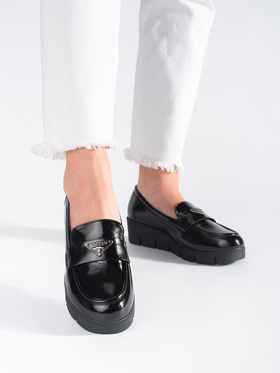 Black Glossy Loafers with Chunky Soles