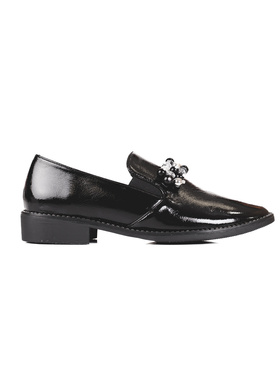 Shiny Black Slip-On Shoes with Decorative Detail