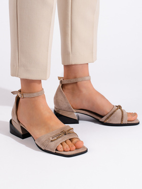 Soft Beige Suede Sandals with a Low Heel