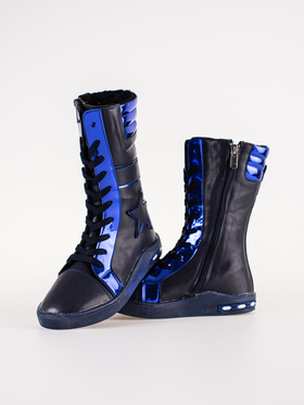 Navy High-Top Leather Ankle Boots