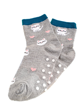 Non-Slip Kids' Socks - Gray Cats