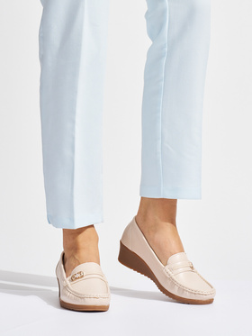 Beige Loafers with Buckle