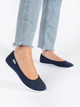 Navy Blue Fabric Ballet Flats