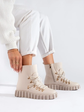 Beige Cozy Platform Ankle Boots by Potocki