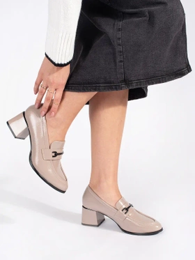 Beige Heeled Loafers