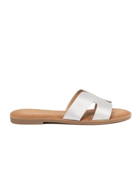 Silver women's slip-on sandals with cut-outs
