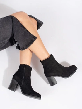 Classic Black Suede Block Heel Ankle Boots