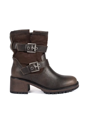 Cozy Brown Buckle Heeled Ankle Boots