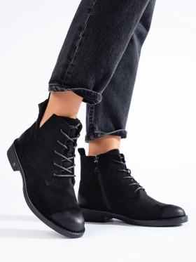 Black Suede Lace-Up Ankle Boots by Potocki