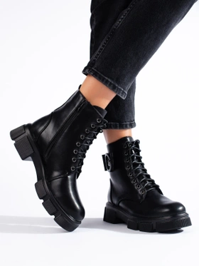 Black Faux Leather Ankle Boots