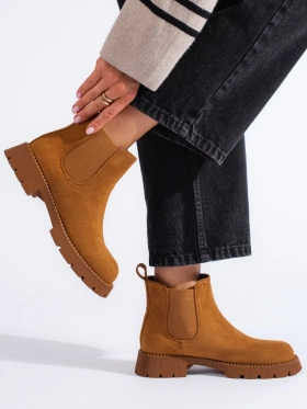 Suede Chelsea Boots with Flat Heels in Brown